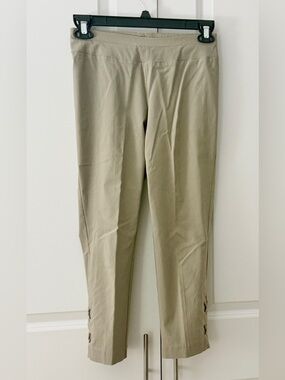 INSIGHT Taupe Green Stretch Cropped Pants Lace Up Hem Pull On Elastic Size 4